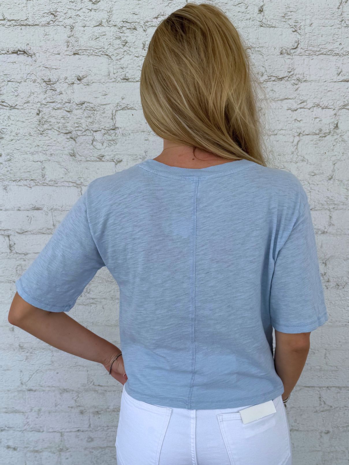 Bobi LA Crop Boxy Tee in Cool Blue