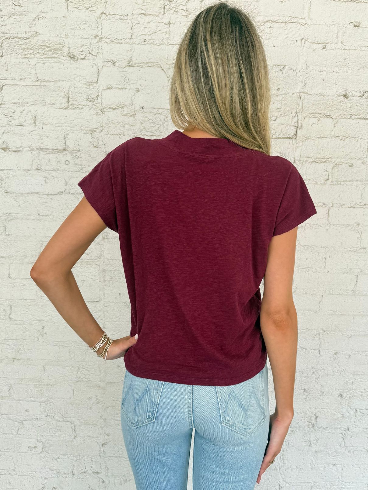 Bobi LA Dolman V-neck Tee in Dark Port