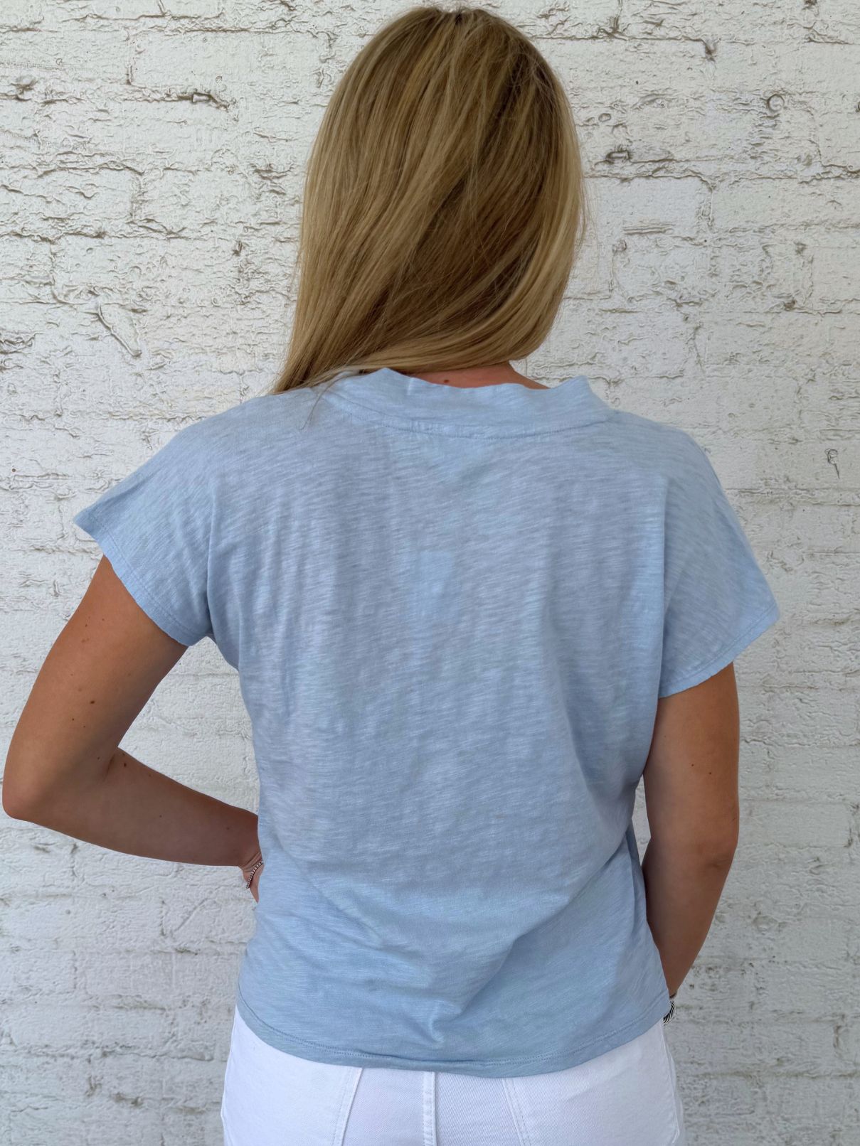 Bobi LA Dolman Vneck Tee in Cool Blue