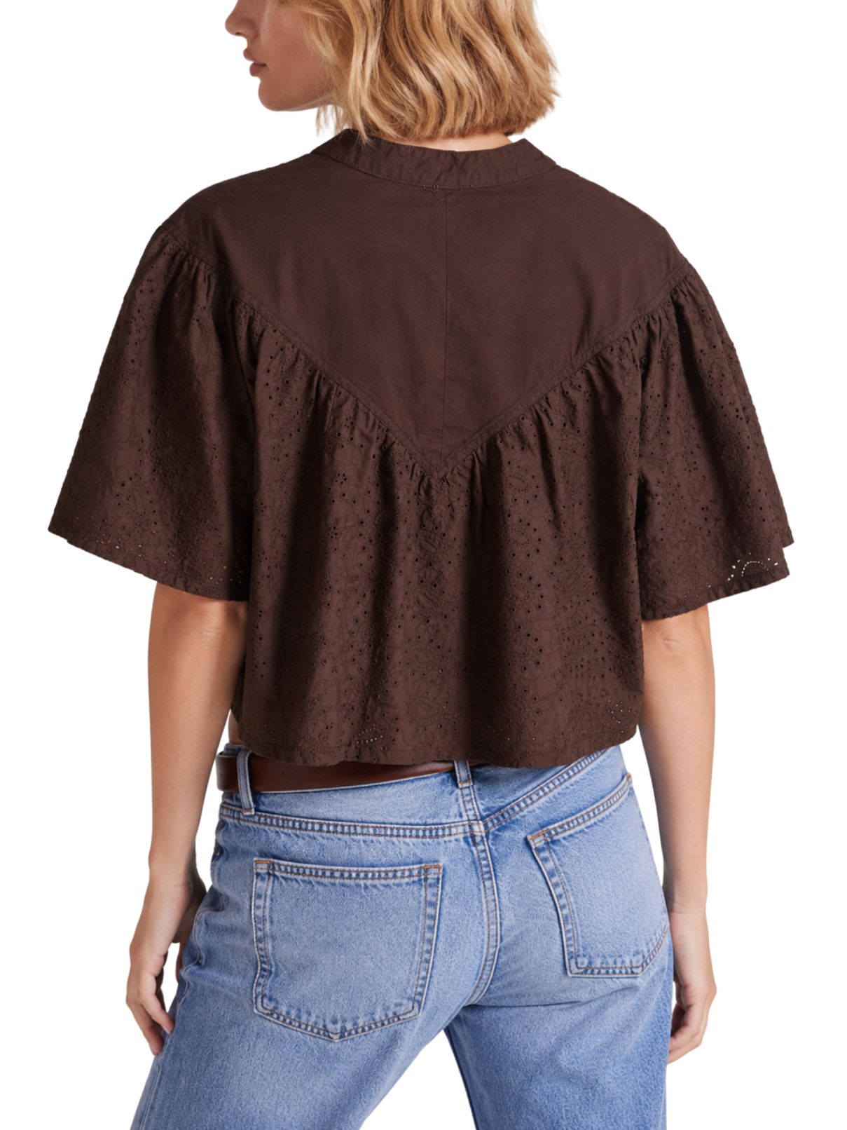 Bobi LA Faye Boho Henley Top in Mocha