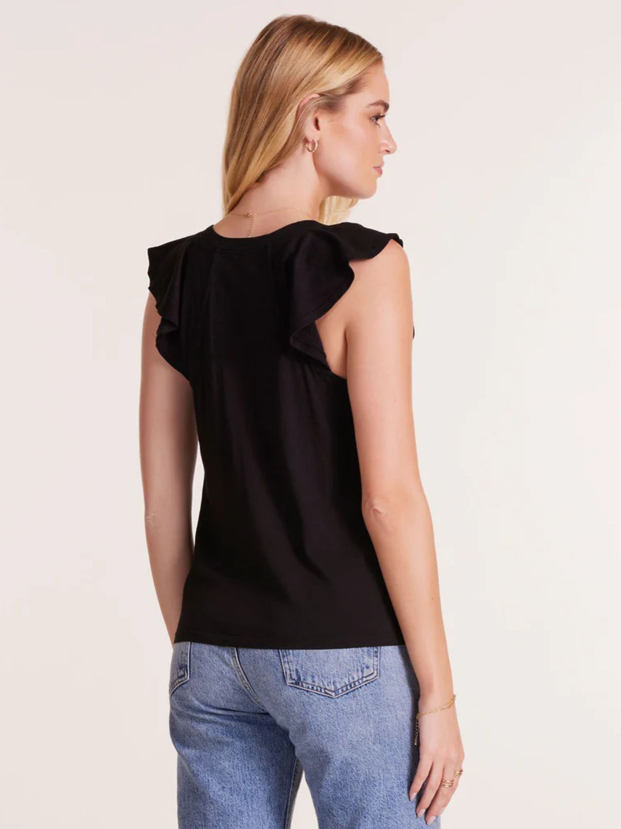 Bobi LA Flutter Sleeve Tee in Black