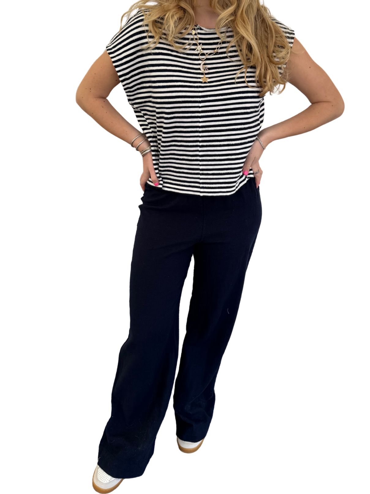 Bobi LA Off Shoulder S/S Top in  Navy