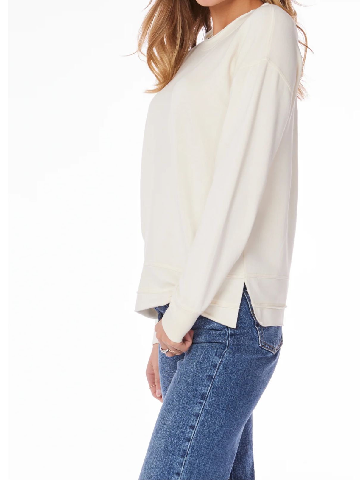 Bobi LA Raw Edge Sweatshirt in Macadamia