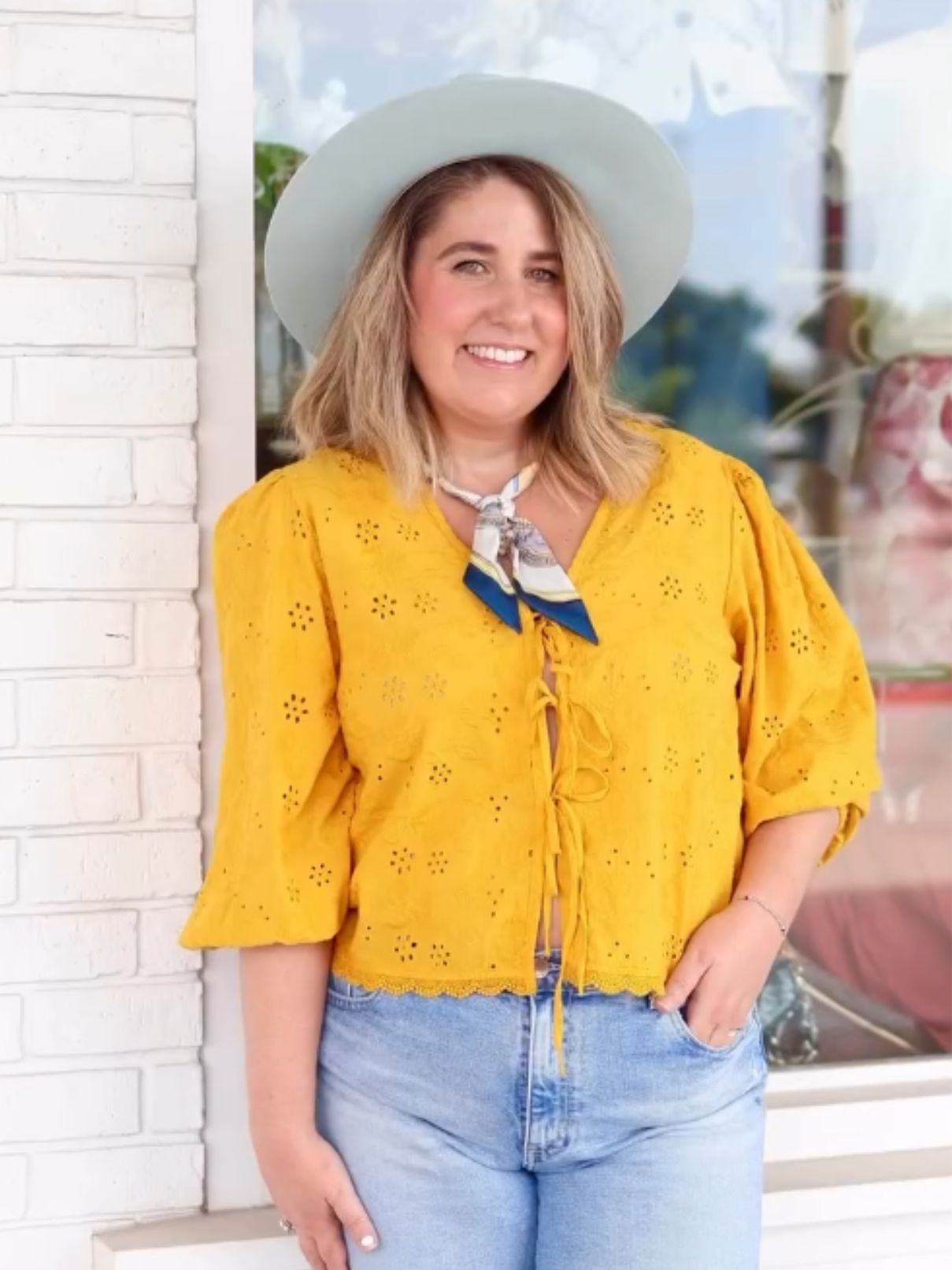 Bobi LA Tie Front Crop Top in Honey Mustard