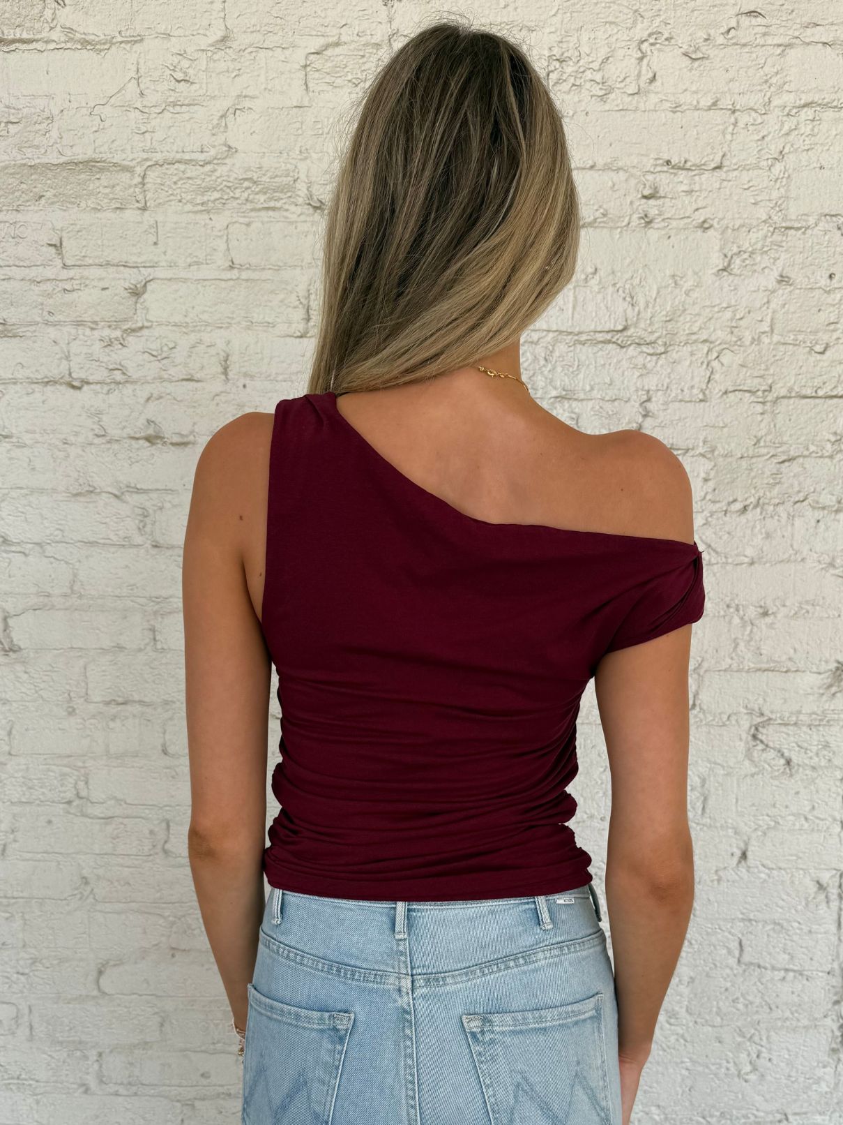 Bobi LA Twistoff Shoulder Top in Dark Port
