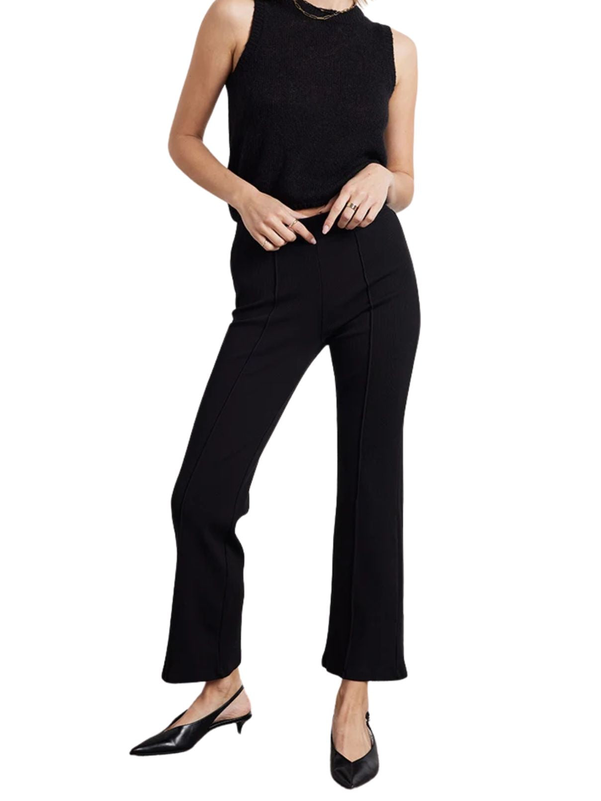 Bobi Seamed Cropped Flare Pant – Black