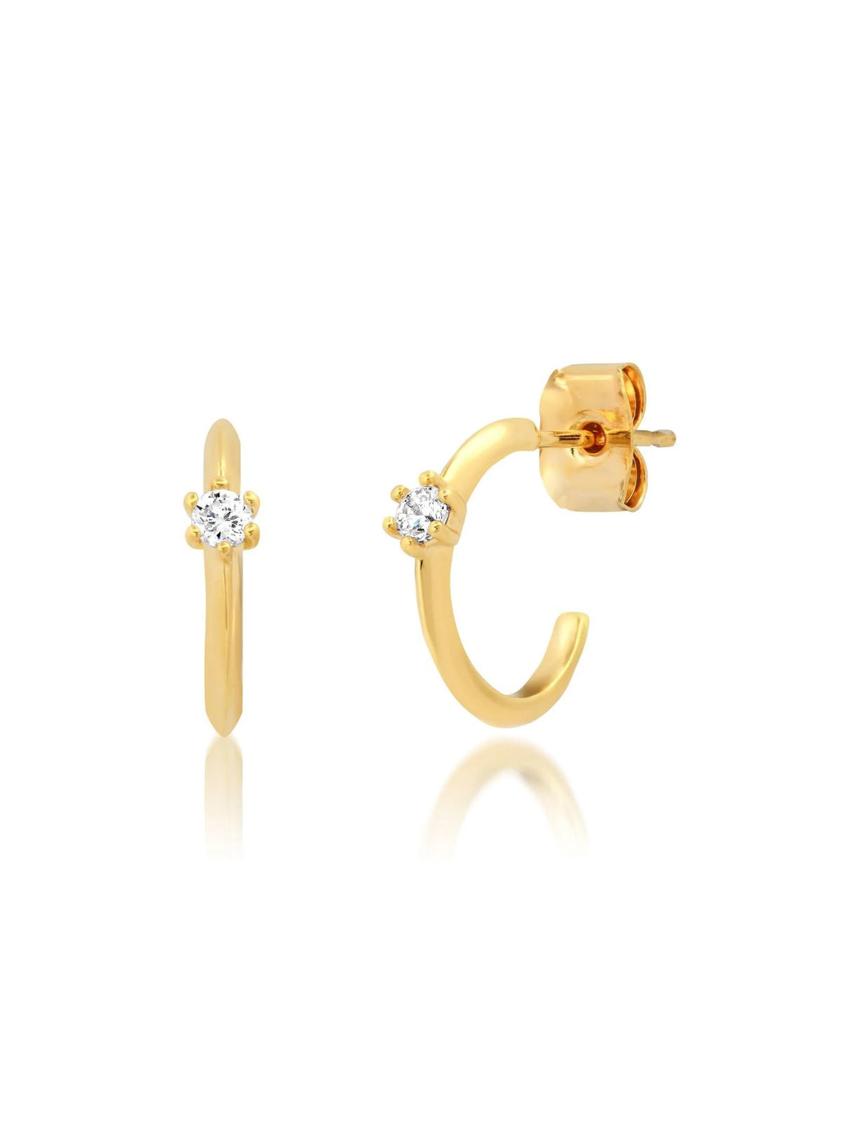 CZ Accent Huggie Hoop Earrings in Gold