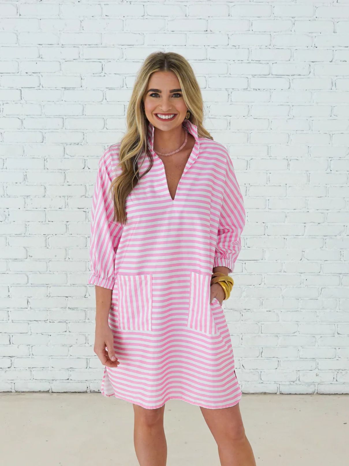 Caryn Lawn Betsy Dress in Pink Stripe