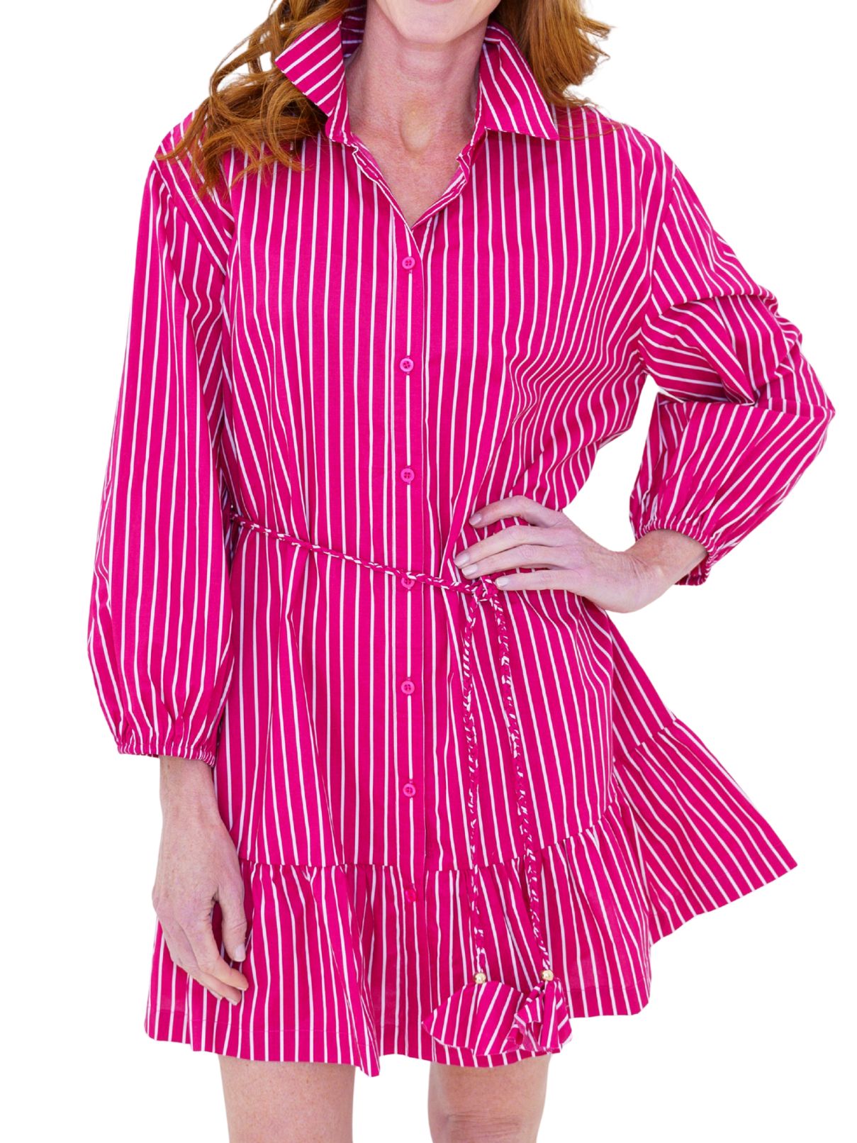 Caryn Lawn Dena Stripe Dress in Fuchsia