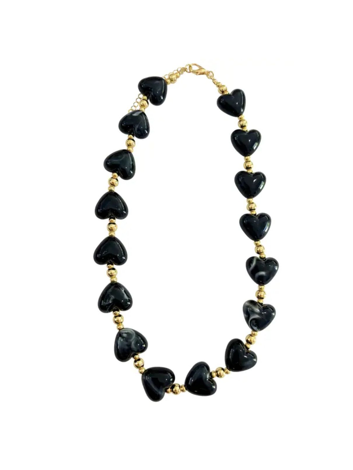 Charlie Beaded Heart Necklace in Black