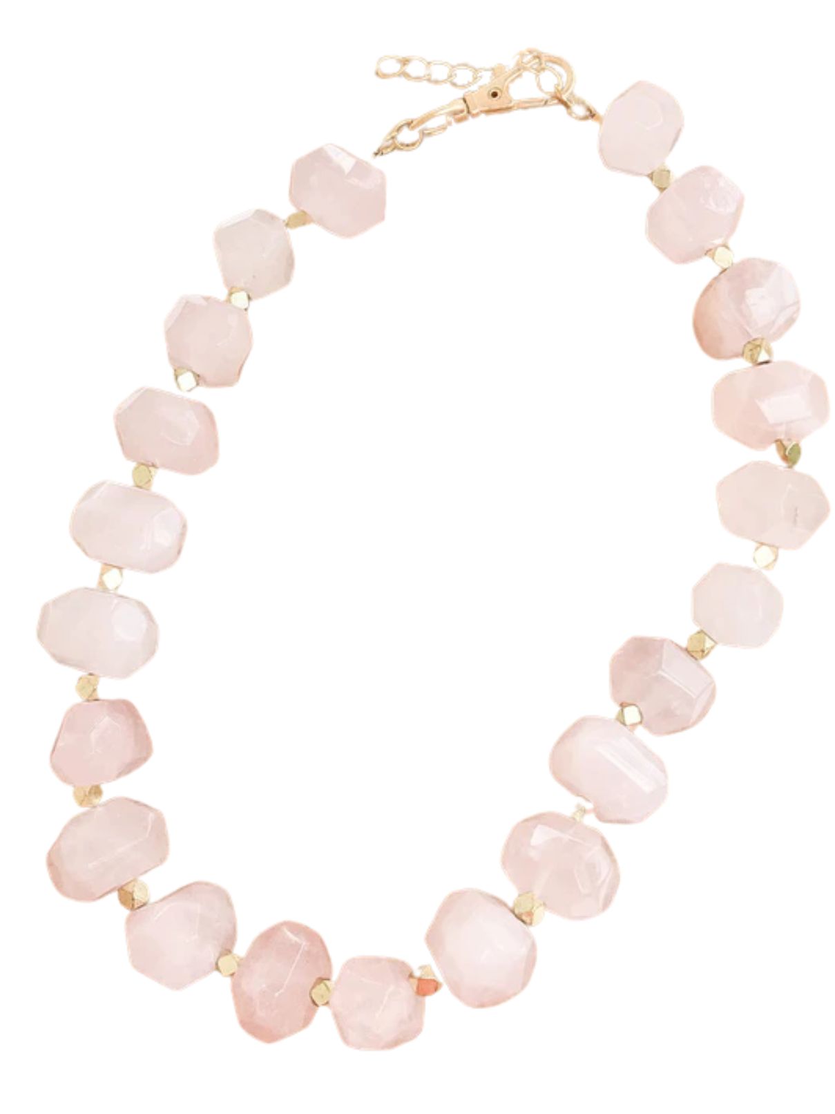Chunk Statement Brass Necklace in Rose Quartz