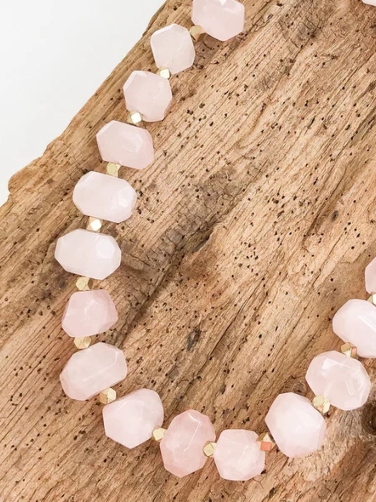 Chunk Statement Brass Necklace in Rose Quartz