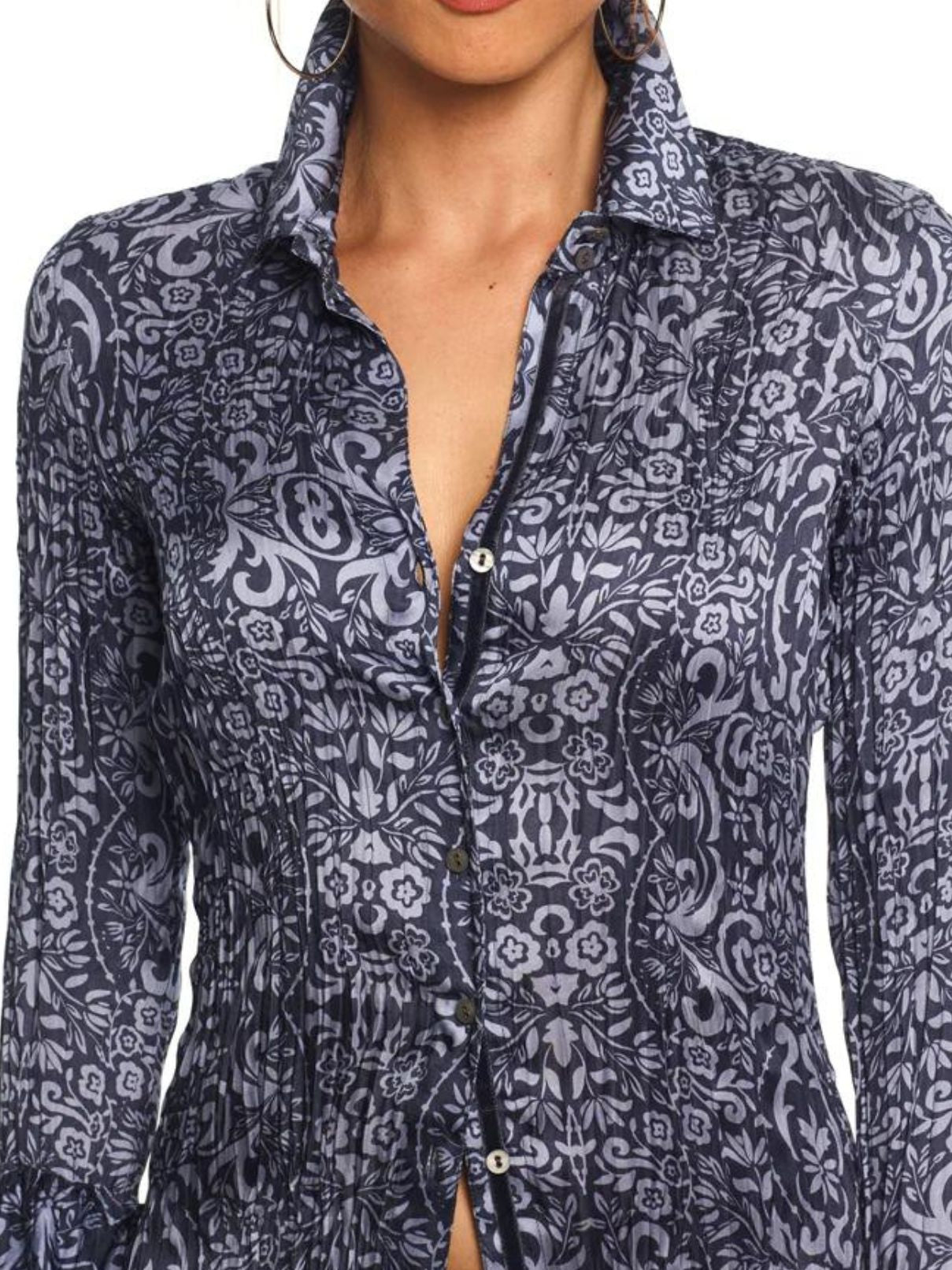 Cino Vintage Tiki Fit Flare Tunic Blouse in Ocean