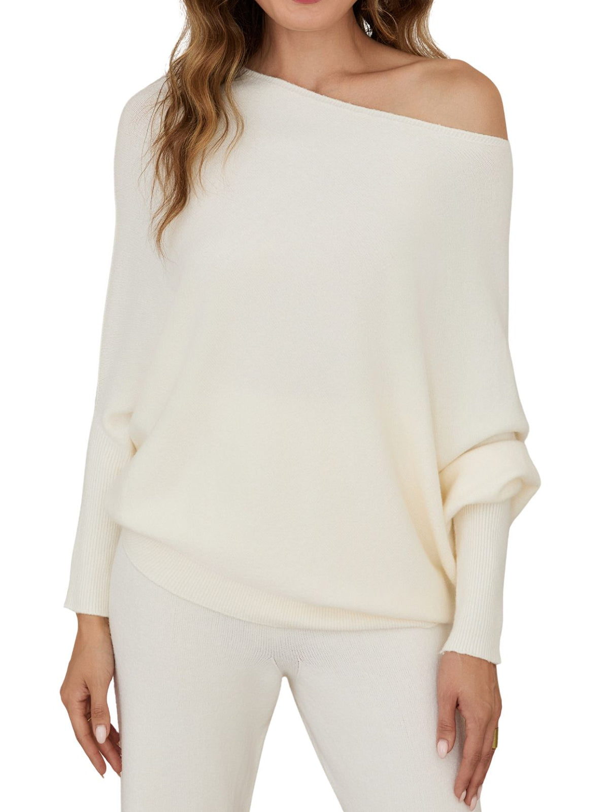 Cotton Island Asymmetrical Ribbed Knit Sweater in Panna Cotta