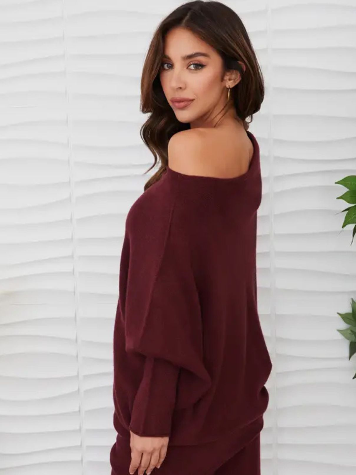 Cotton Island Asymmetrical Sweater in Bordeaux