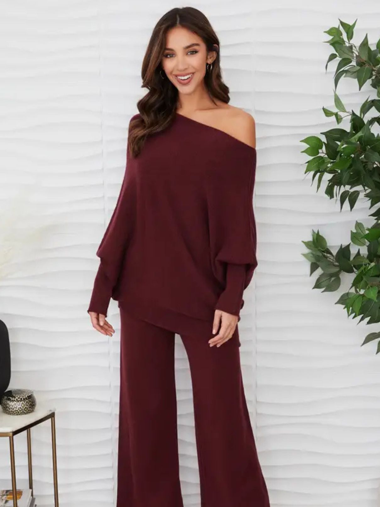 Cotton Island Asymmetrical Sweater in Bordeaux