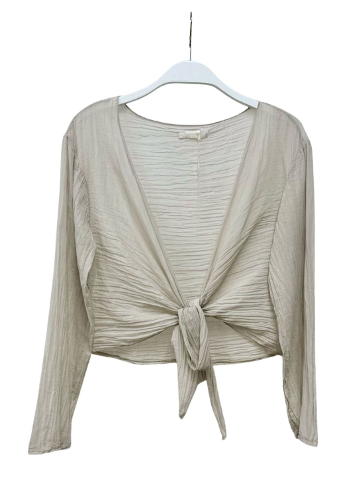 Cotton Island Cotton L/S Tie Top in Beige