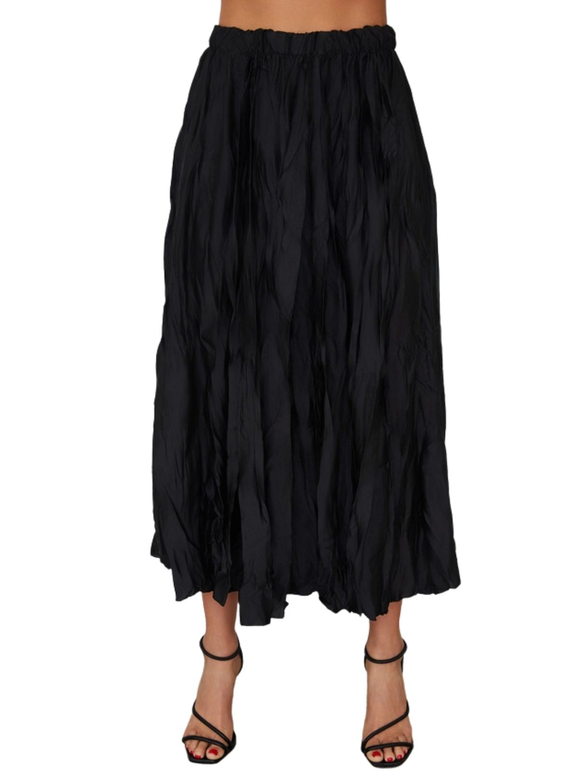 Cotton Island Crinkle Maxi Skirt – Black
