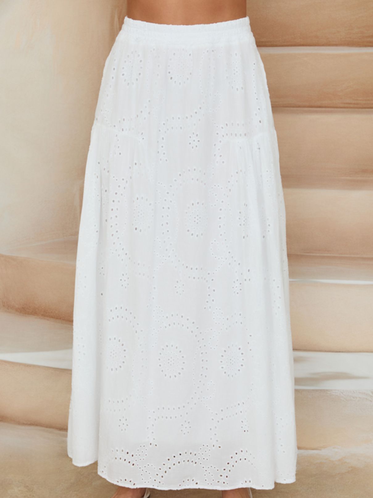 Cotton Island Eyelet Maxi Skirt in White