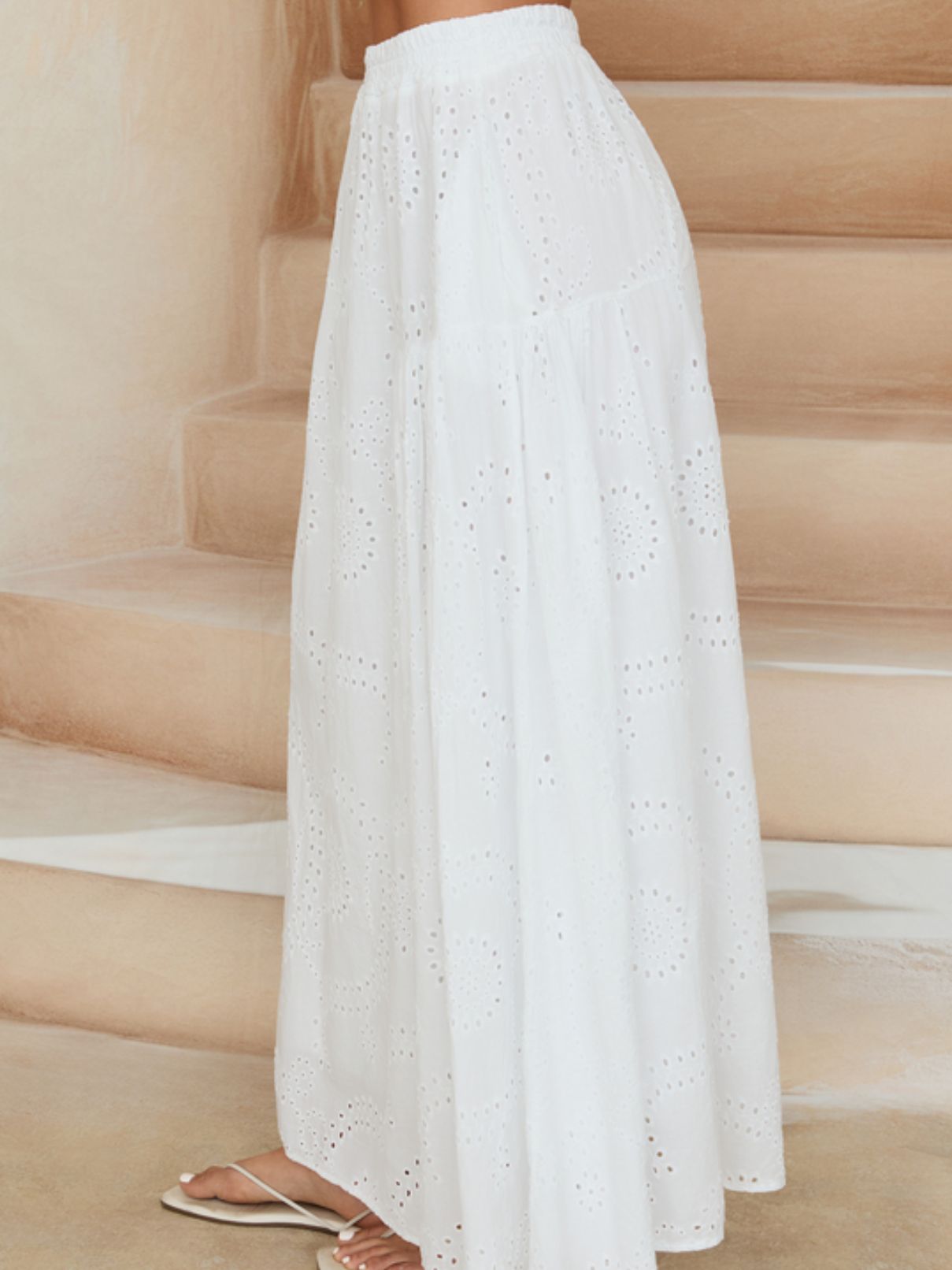 Cotton Island Eyelet Maxi Skirt in White