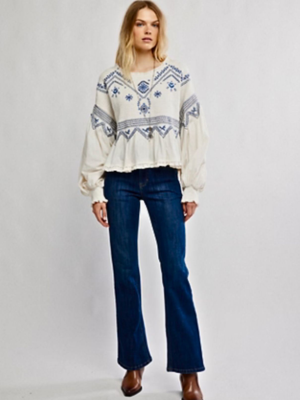 Cotton Island Holly Knit Top in Egg Nog