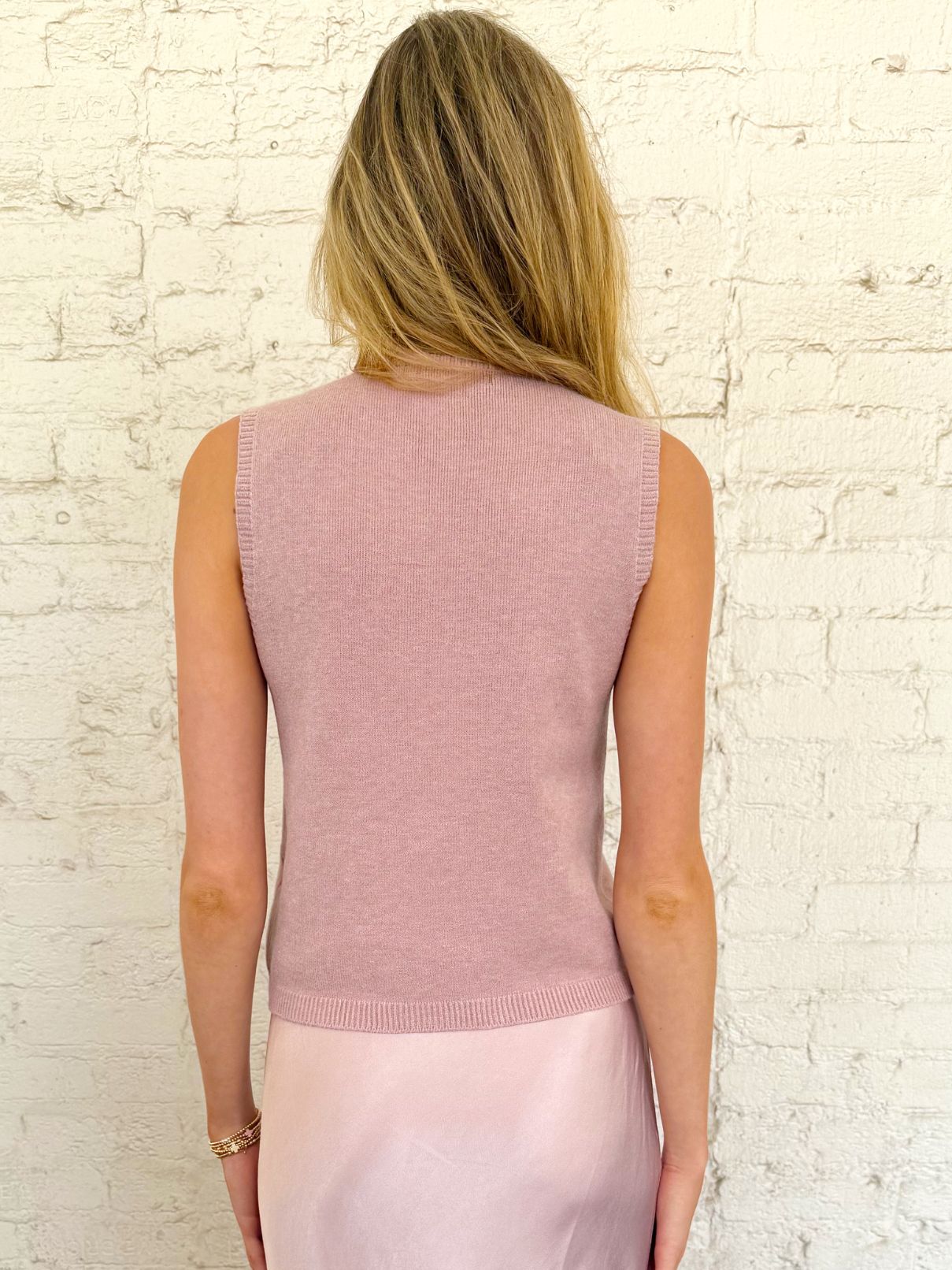 Cotton Island Italian Knit Sleeveless Mock in Blush
