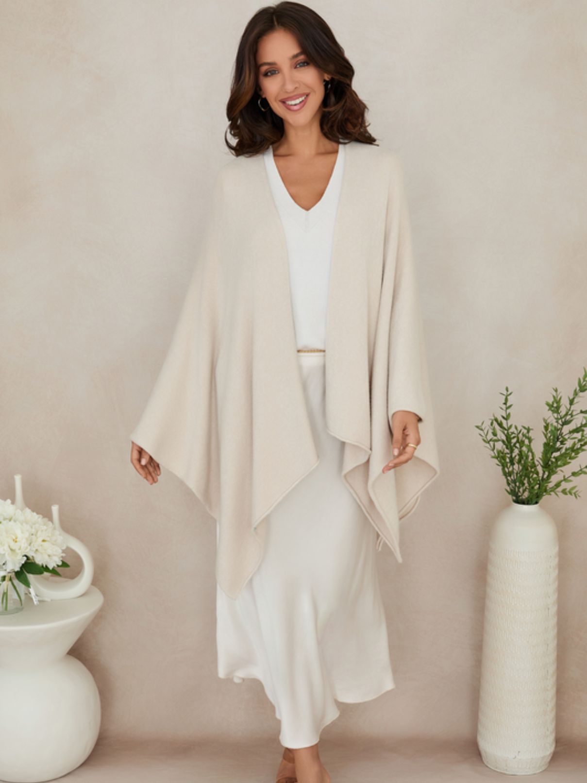 Cotton Island Knit Dolman Cardigan in Beige