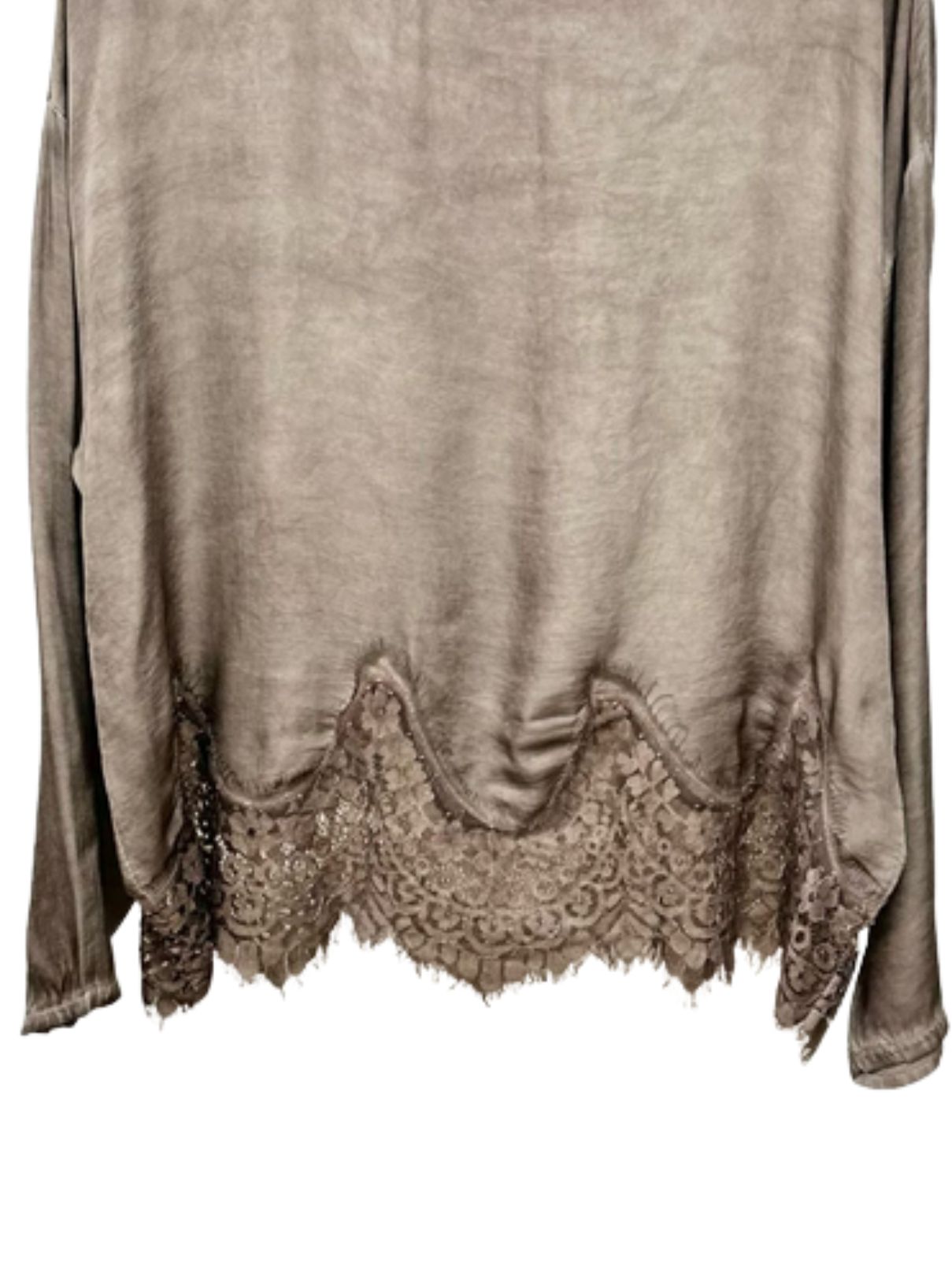 Cotton Island Lace Hem L/S Top in Mocha
