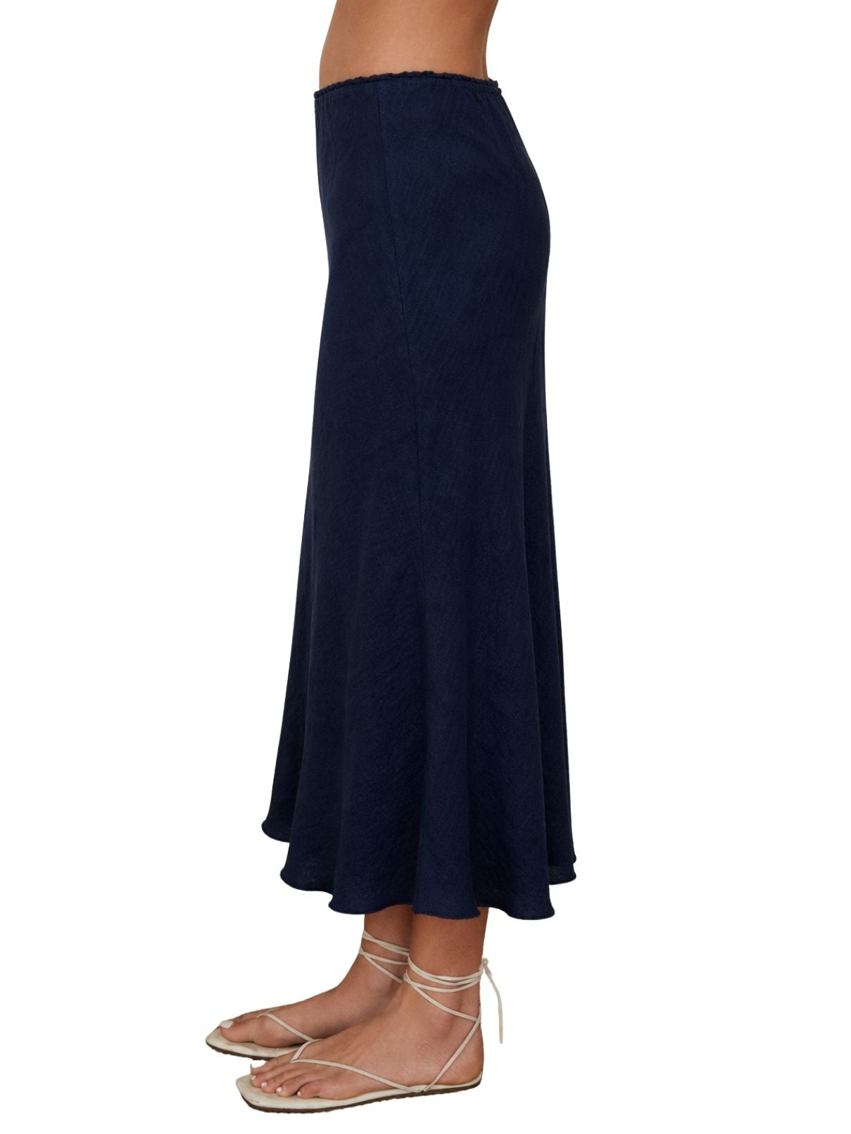 Cotton Island Linen Lace Trim Maxi in Navy
