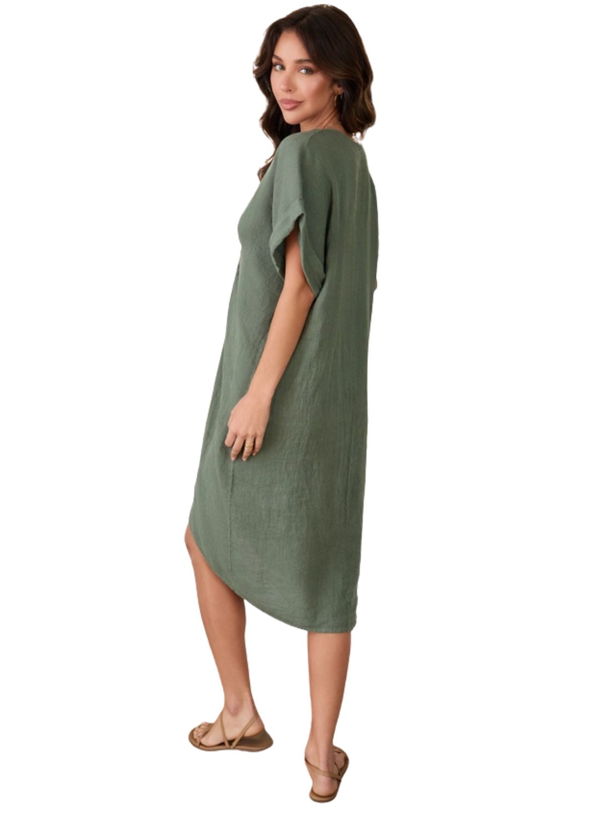 Cotton Island Linen Twist Front Midi Dress – Army Green