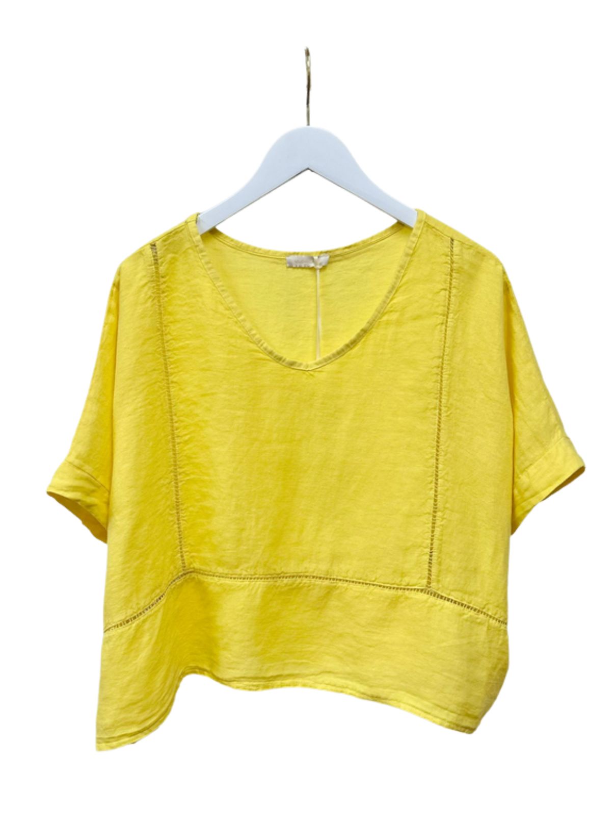 Cotton Island Linen V-Neck Top in  Yellow