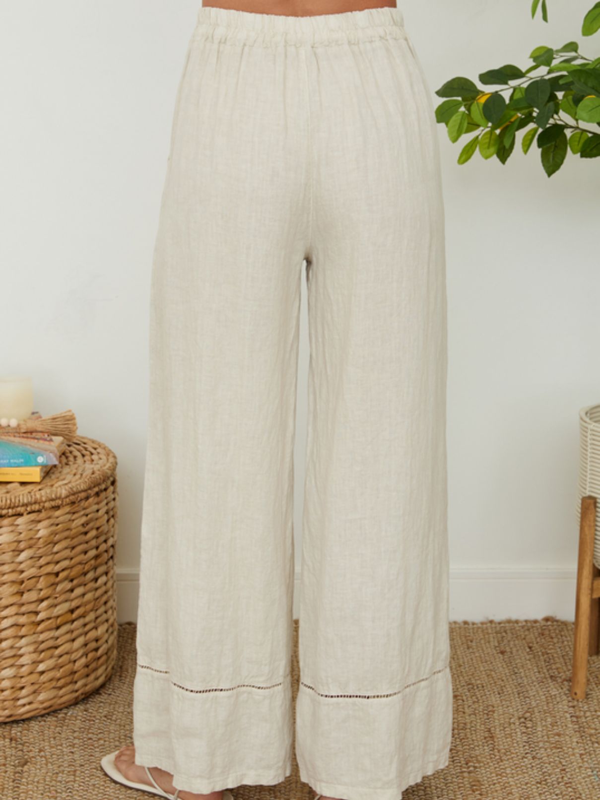 Cotton Island Linen Wide Leg Pants in Beige