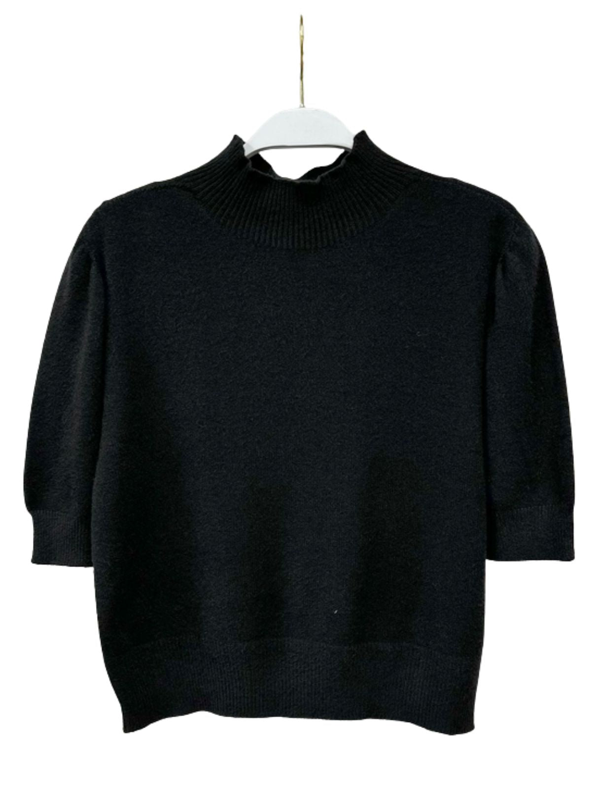 Cotton Island Mock Neck Knit Top in Black