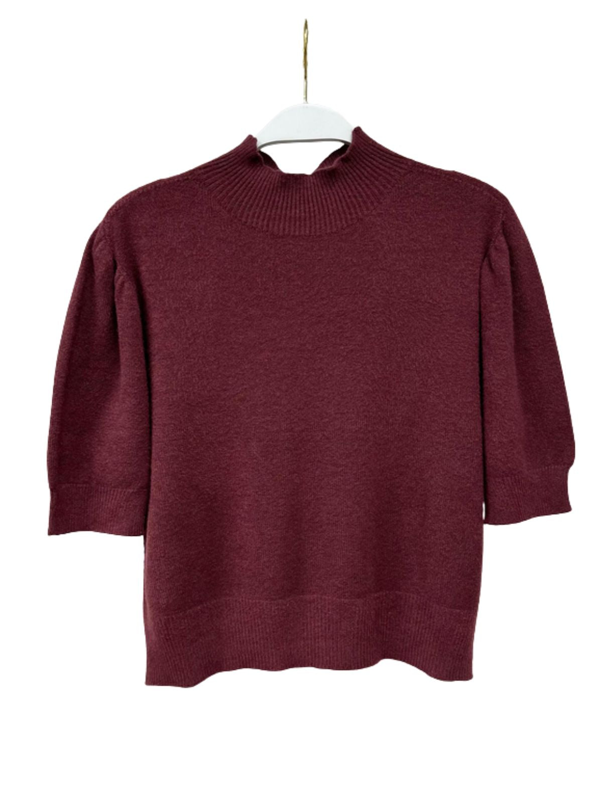 Cotton Island Mock Neck Knit Top in Wine
