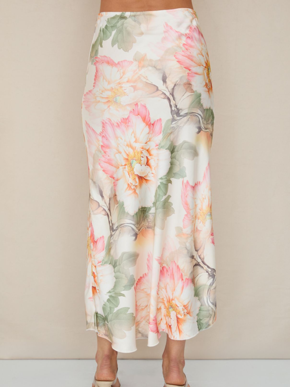 Cotton Island Peony Print Maxi Skirt in Cream/Blush