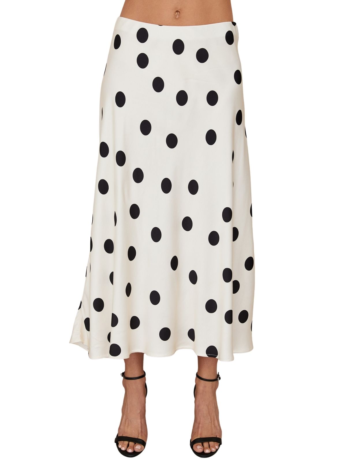 Cotton Island Polka Dot Midi Slip Skirt in Cream/Black