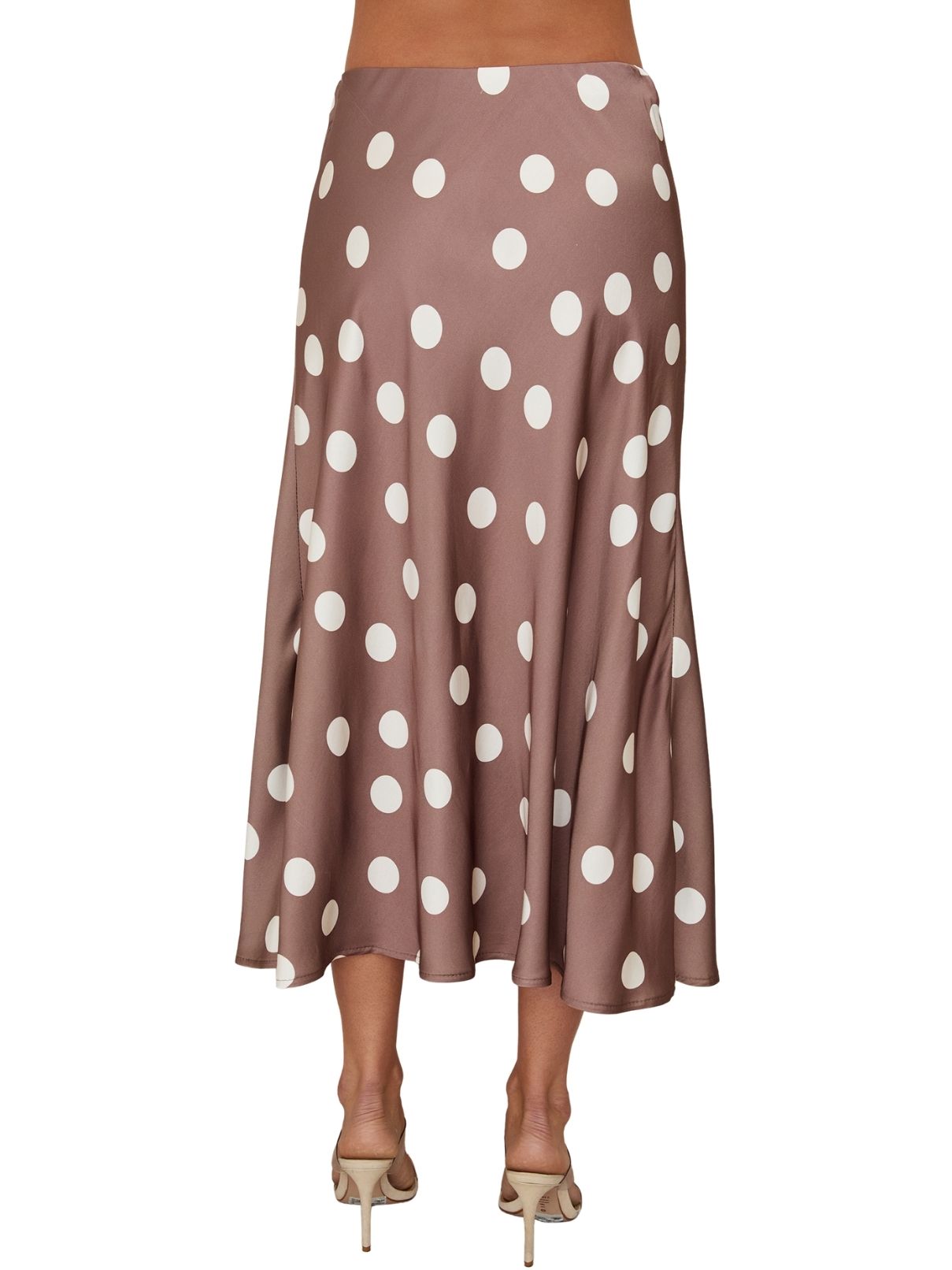Cotton Island Polka Dot Midi Slip Skirt in Mocha/Cream