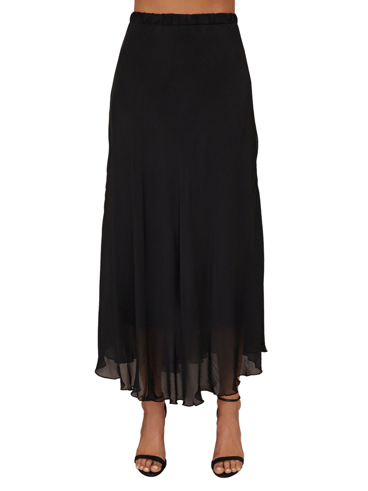 Cotton Island Silk Maxi Skirt in Black
