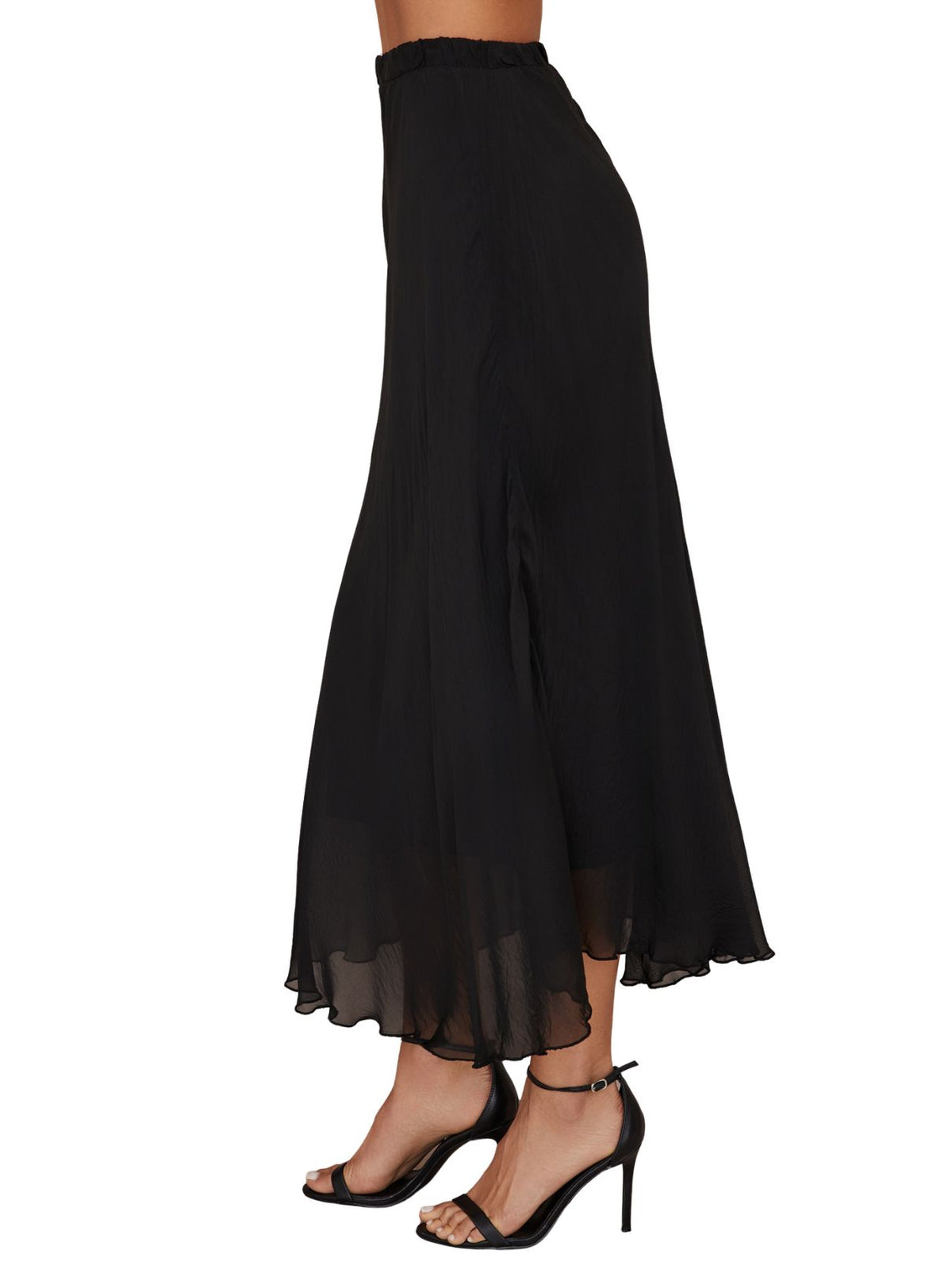 Cotton Island Silk Maxi Skirt in Black