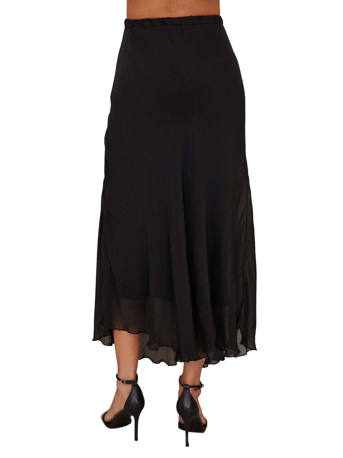 Cotton Island Silk Maxi Skirt in Black