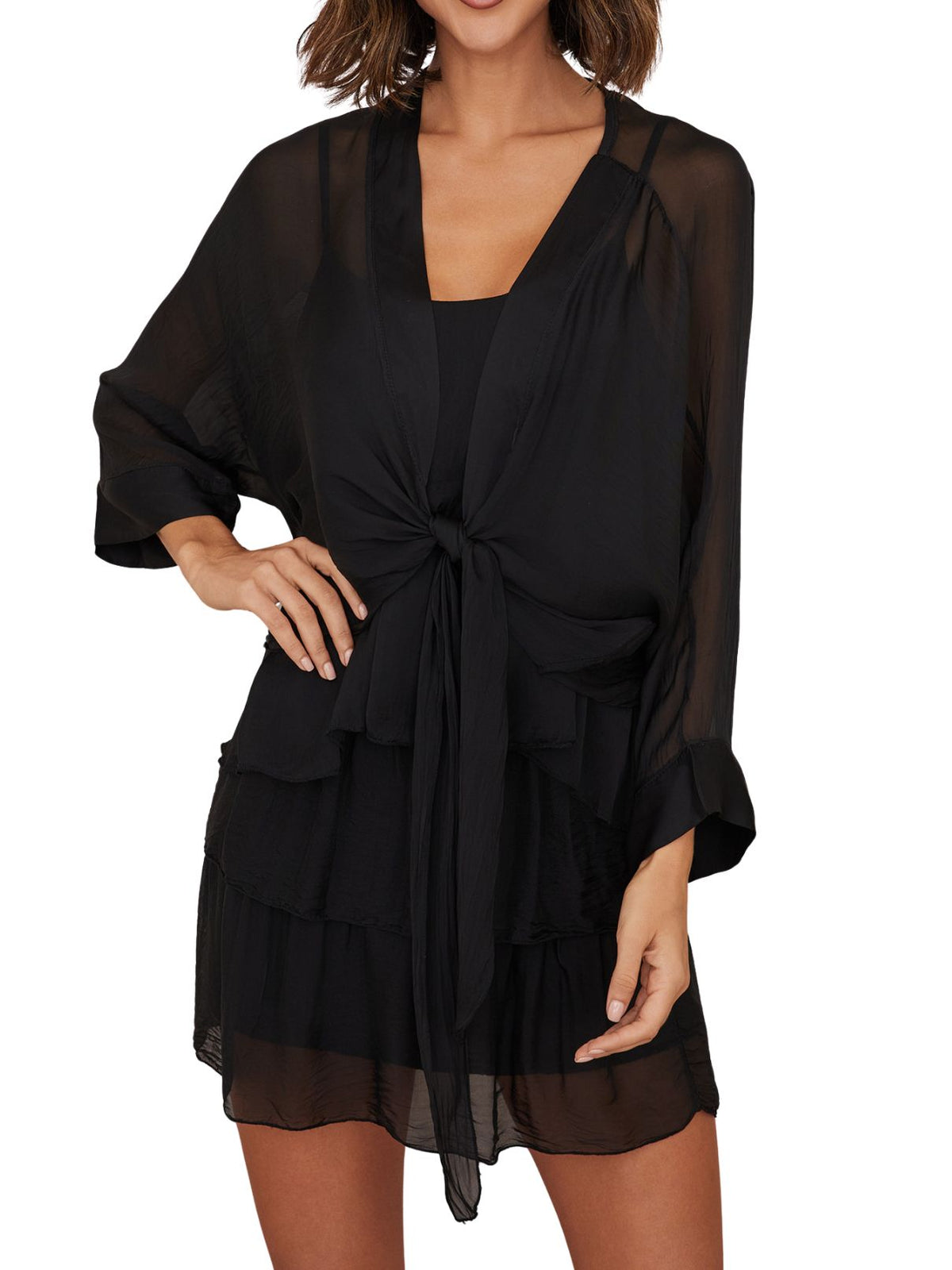 Cotton Island Silk Tie Shawl in Black
