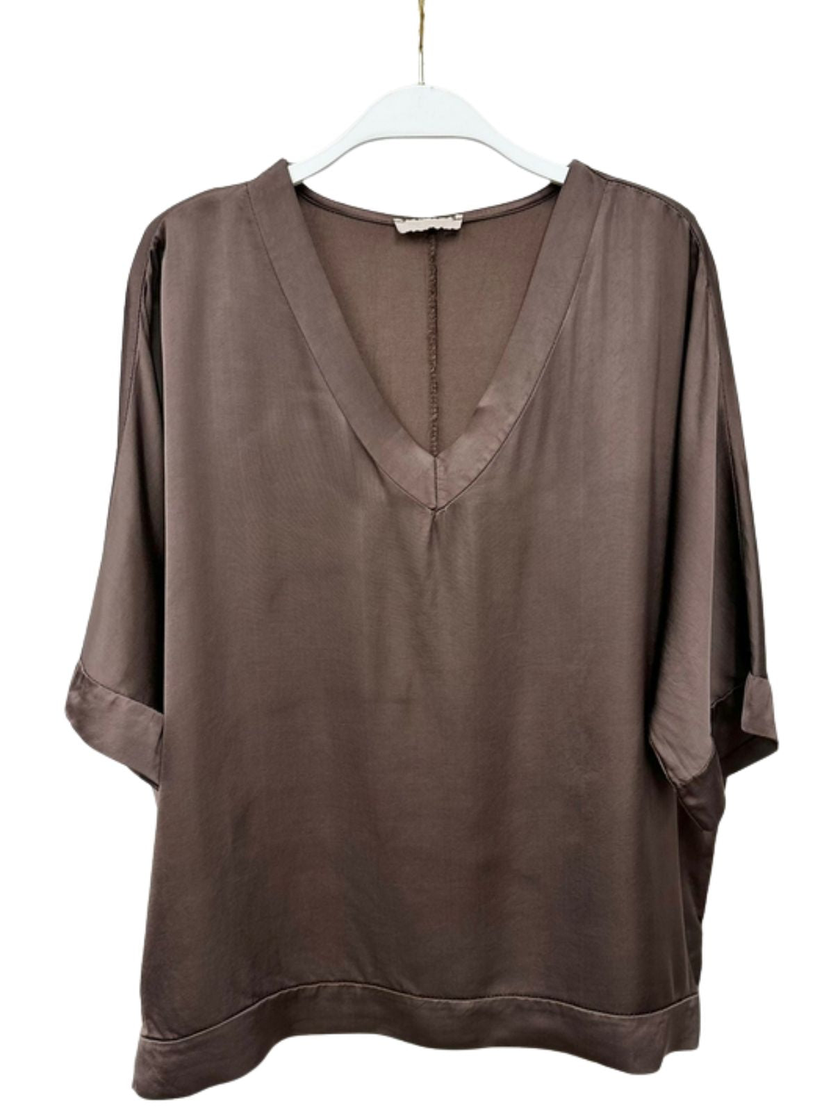 Cotton Island Silky Kimono Sleeve in Chocolate Brown