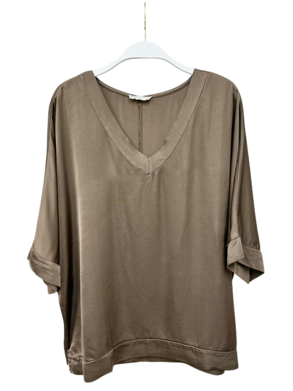 Cotton Island Silky Kimono Sleeve in Mocha