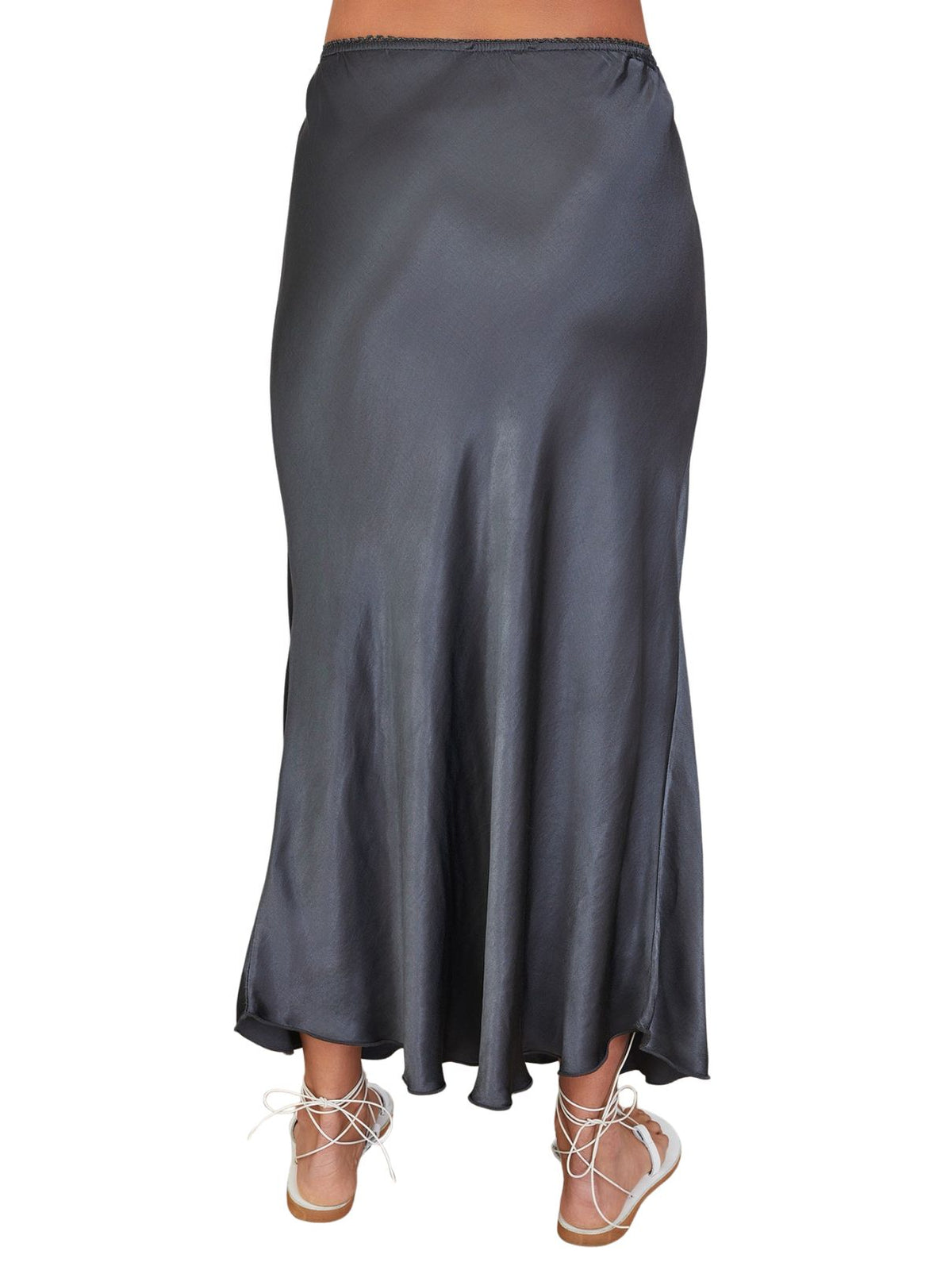 Cotton Island Silky Lace Waist Slip Skirt in Charcoal