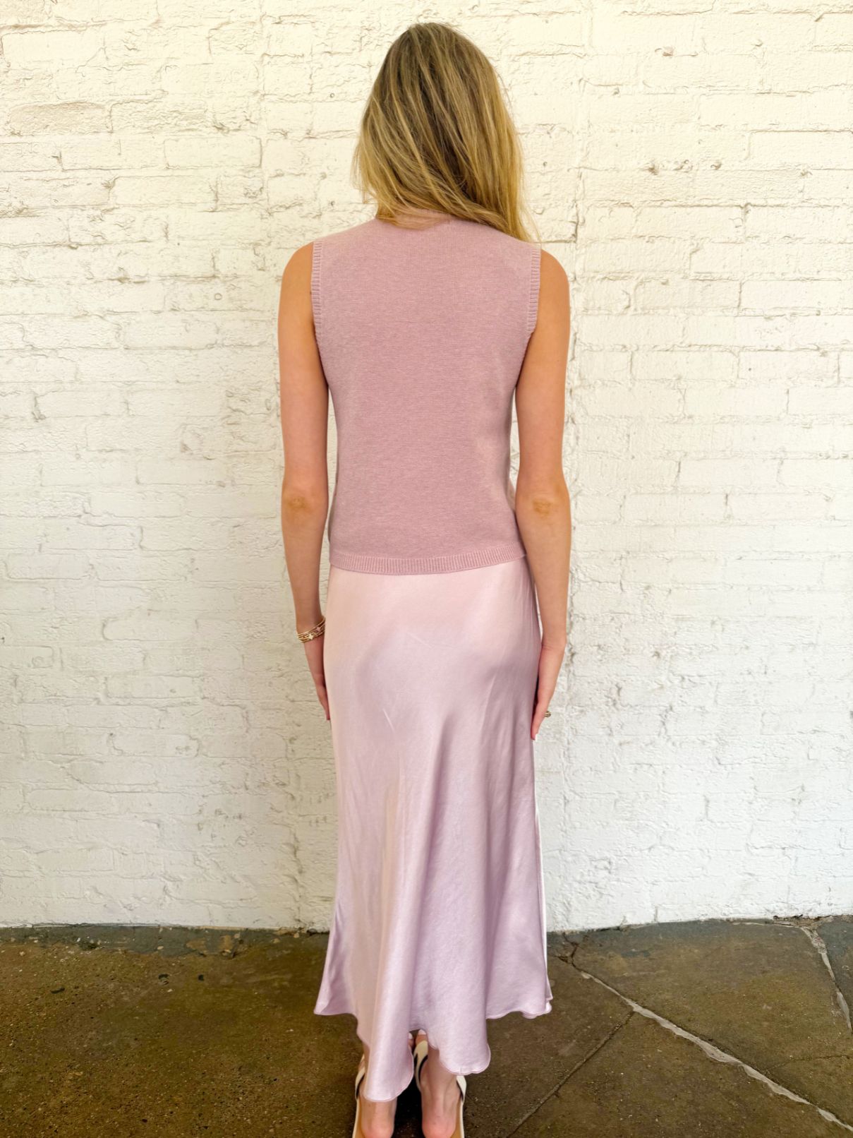 Cotton Island Silky Slip Skirt in Dusty Rose