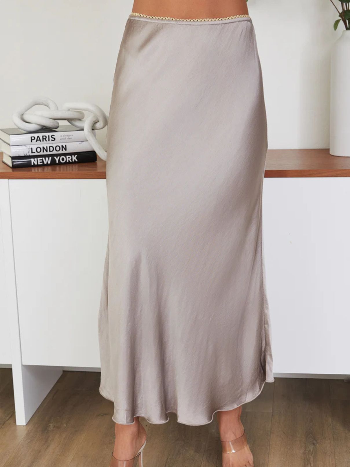 Cotton Island Silky Slip Skirt in Mocha