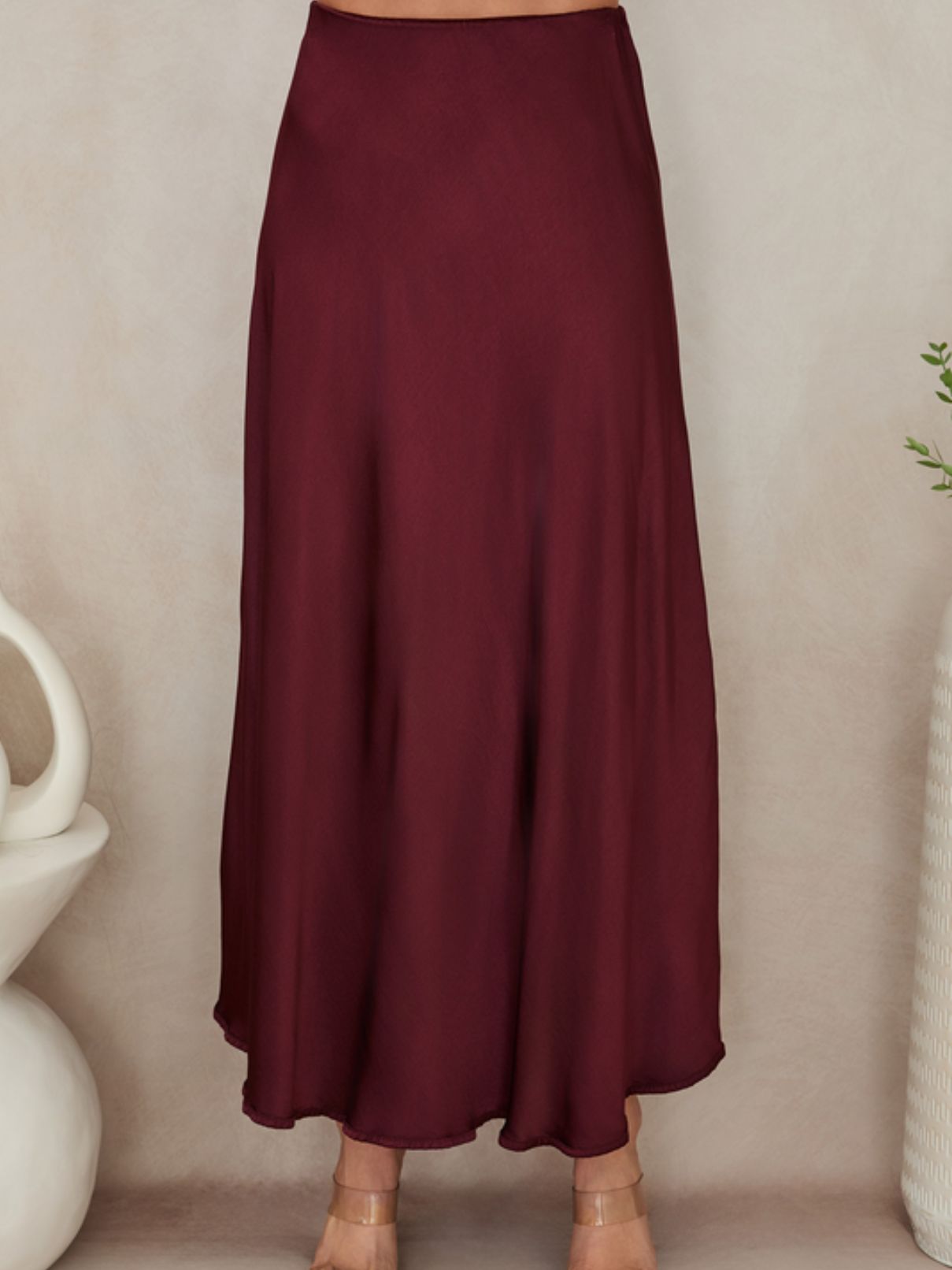Cotton Island Silky Slip Skirt in Wine