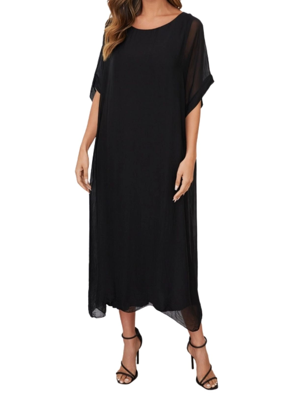 Cotton Island Solid Kaftan Silk Dress – Black