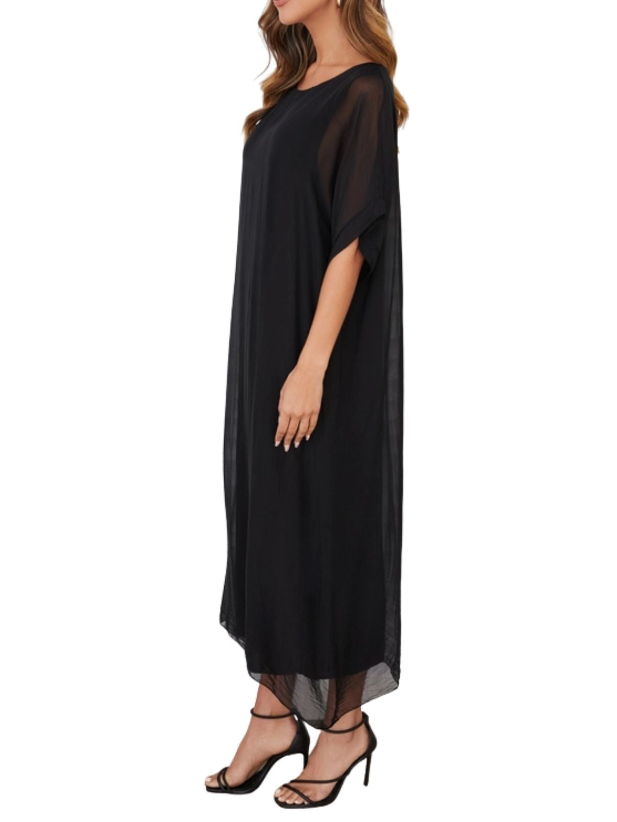 Cotton Island Solid Kaftan Silk Dress – Black