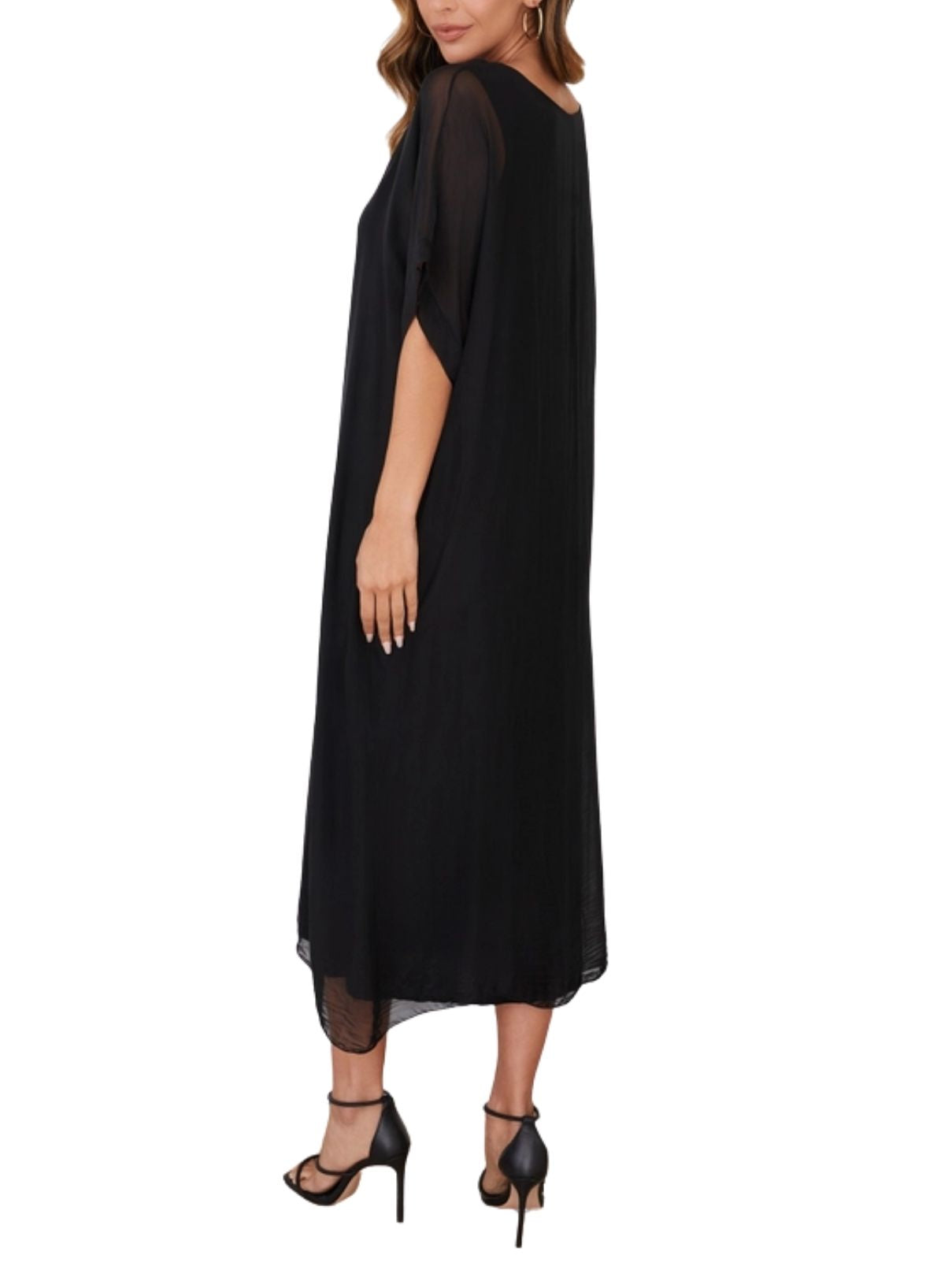 Cotton Island Solid Kaftan Silk Dress – Black